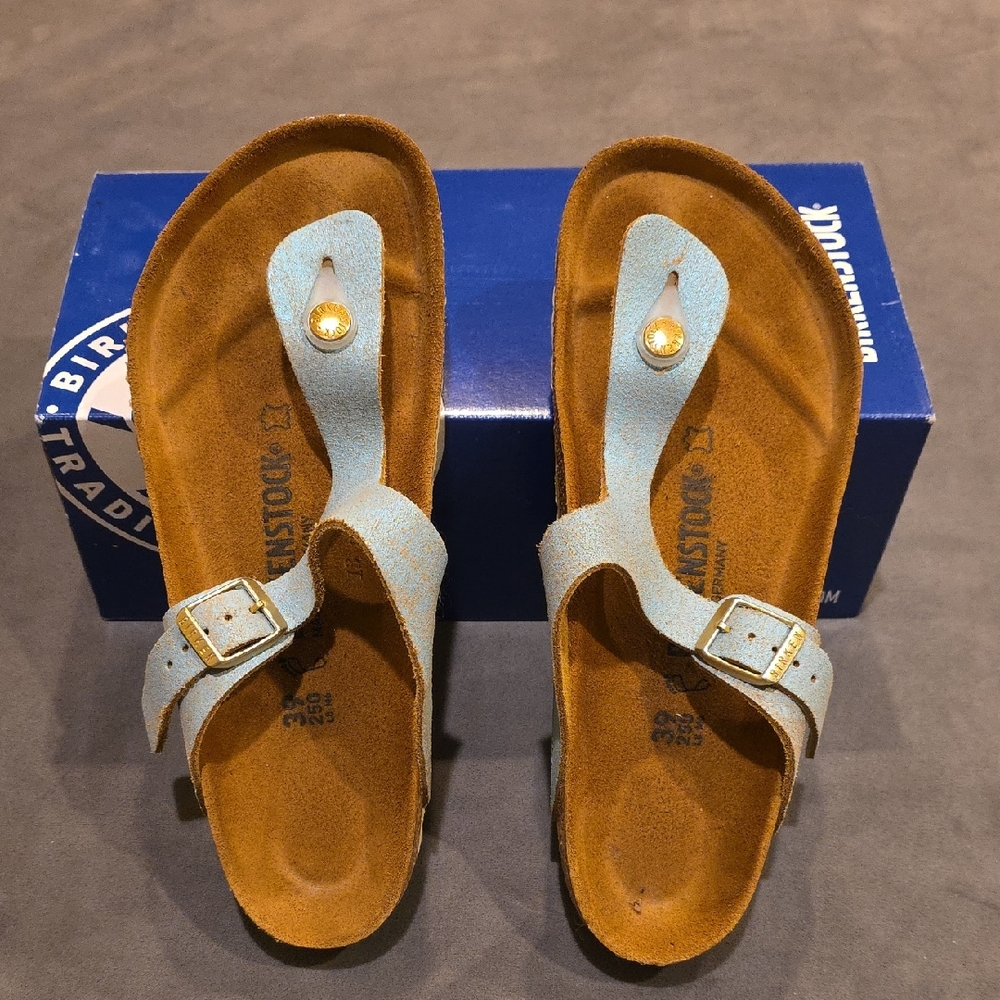 Birkenstock Gizeh Sandals, Metallic Aqua